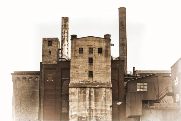 Old power plant building in sepia toning — Stock Photo, Image