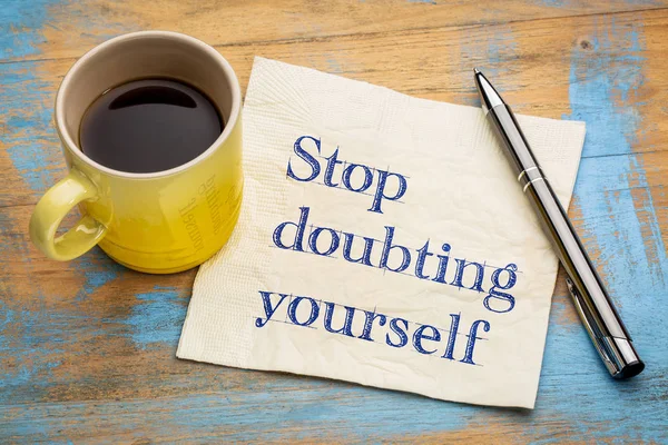 Stop doubting yourself napkin concept — Stock Photo, Image