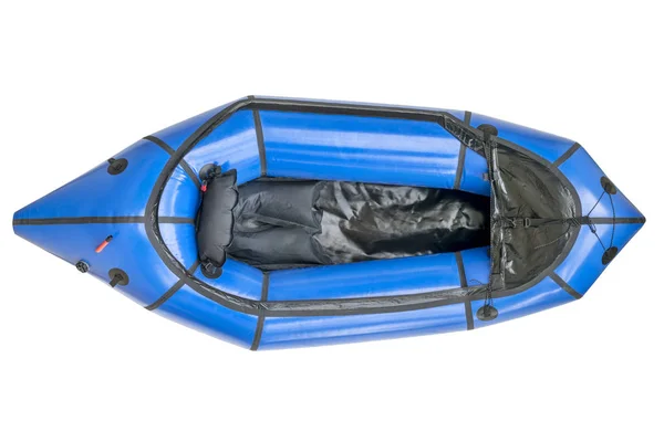 Blauwe packraft geïsoleerd - bovenaanzicht — Stockfoto