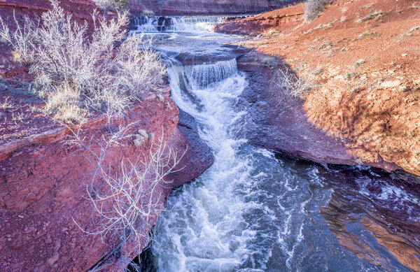 waterfalls at Colorado foothills aerial view