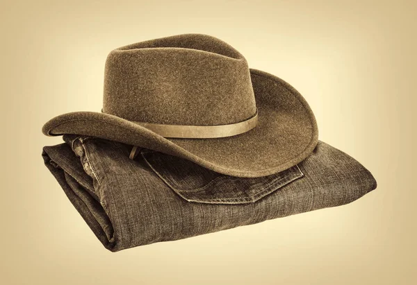 Cowboy hat and jeans — Stock Photo, Image