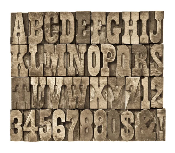 Letters and numbers in vintage wood type — Stock Photo, Image