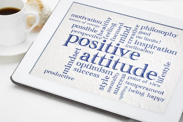 Positive Einstellung Wortwolke auf dem Tablet — Stockfoto