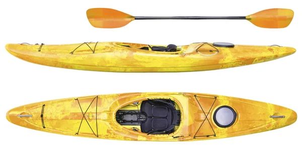 Fiume in esecuzione kayak e pagaia isolato — Foto Stock