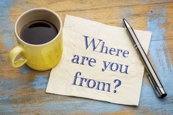 Από πού είσαι? Μια ερώτηση σε χαρτοπετσέτα. — Φωτογραφία Αρχείου