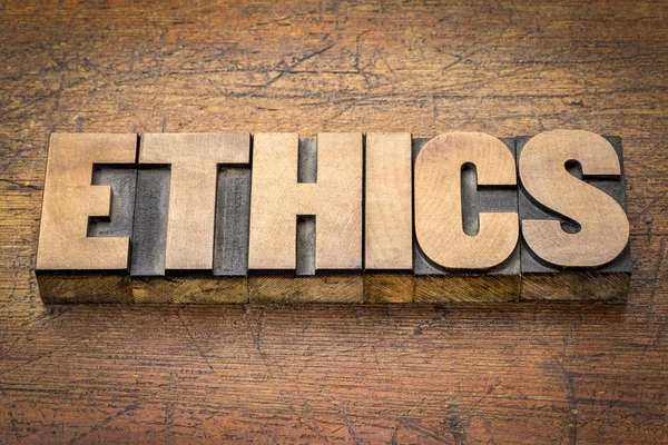 Ethics word abstract in wood type — Stock Photo, Image