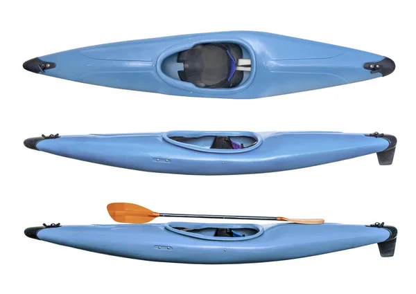 Kayak d'eau vive bleu avec pagaie — Photo
