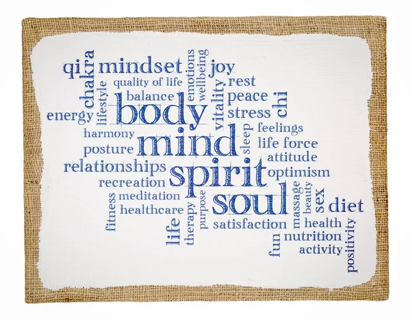 Body, mind, spirit and soul word cloud — Stock Photo, Image