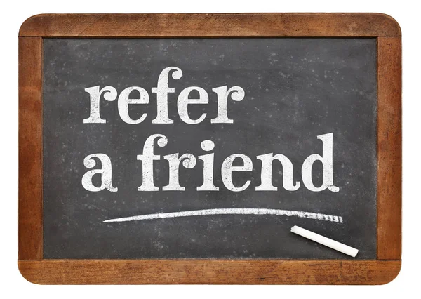 Refer a friend blackboard sign — Stock Photo, Image