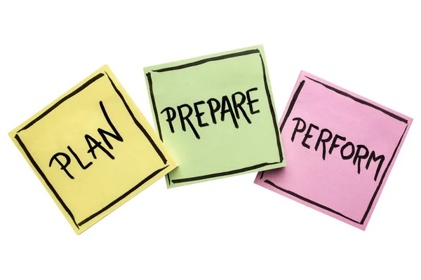 Planejar, preparar, executar conjunto de notas — Fotografia de Stock