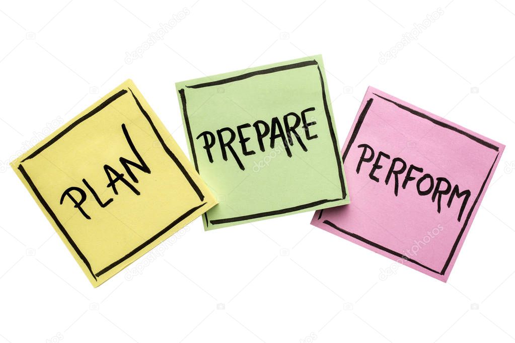 plan, prepare, perform note set