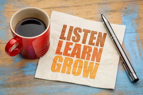 Listen, learn, grow word abstract — Stock Photo, Image
