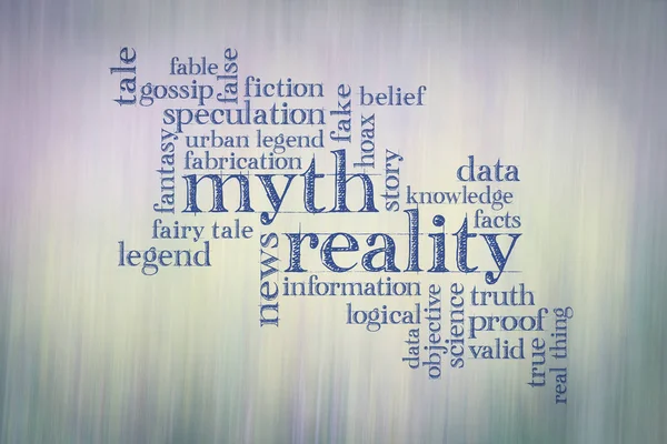 Mythe en werkelijkheid woord wolk — Stockfoto