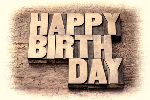 Happy Birthday greetings in wood type — Stock Photo, Image