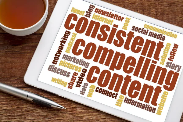 Consistent, compelling content word cloud — Stock Photo, Image
