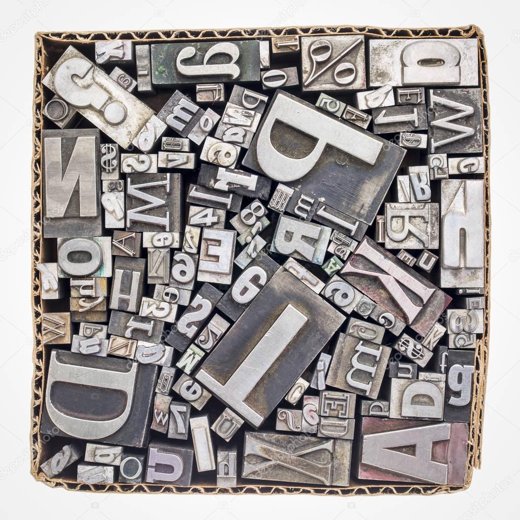 old letterpress metal type printing blocks