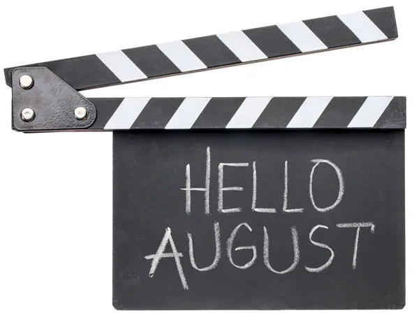 Hola texto de agosto en clapboard — Foto de Stock