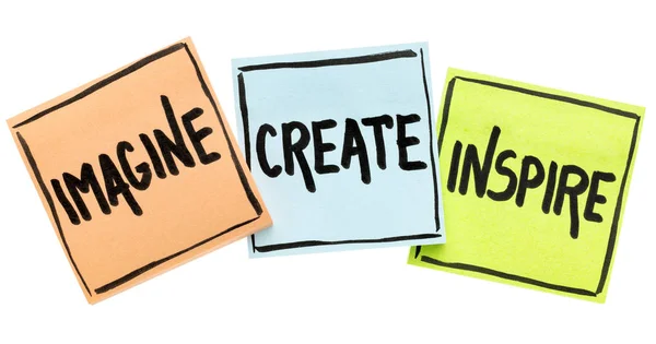 Imagine, create, inspire concept on sticky notes — Stock Photo, Image