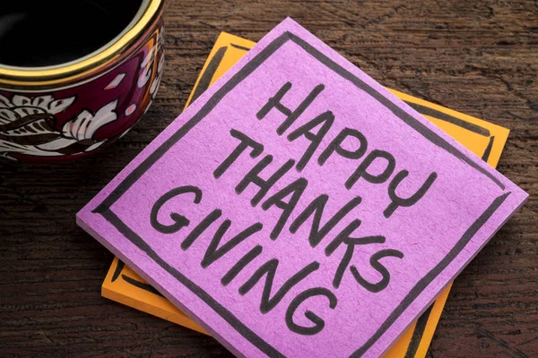 Happy Thanksgiving Anmärkning med kaffe — Stockfoto