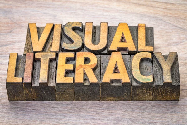 Visual műveltség szó absztrakt woodtype — Stock Fotó