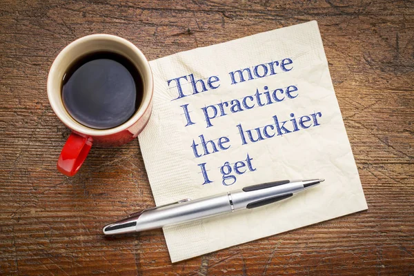 The more I practice ... inspirational quote — Stock Photo, Image