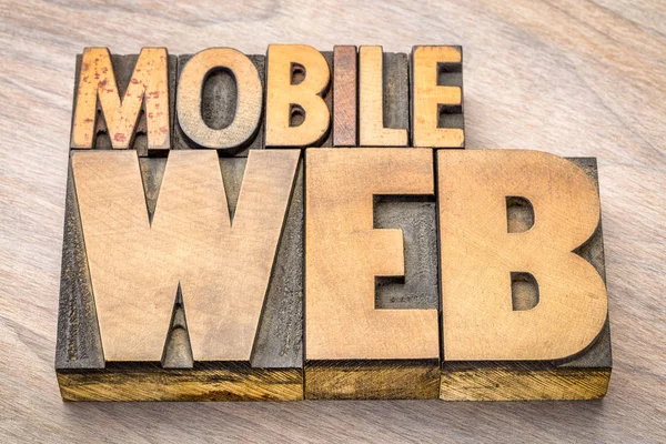 Mobile web word abstract in wood type — Stock Photo, Image