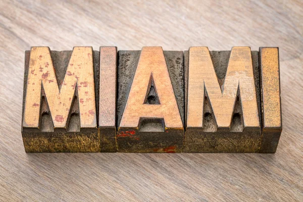 Miami word abstract in letterpress wood type — Stock Photo, Image