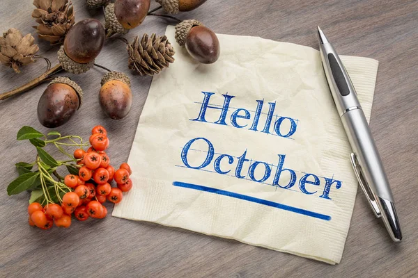 Hallo Oktober auf Serviette — Stockfoto