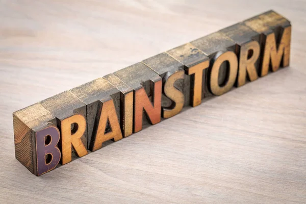 Brainstorm word abstract in wood type — Stock Photo, Image