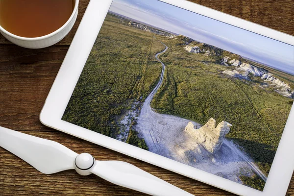 Castle Rock in Kansas prairie - aerial view