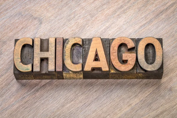 Chicago palavra abstrata em tipografia tipo de madeira — Fotografia de Stock