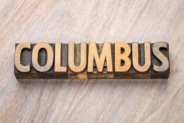 Columbus word abstract in letterpress wood type — Stock Photo, Image