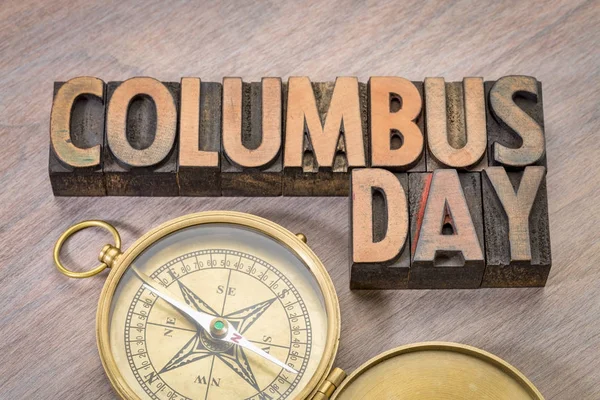 Columbus Day word abstract in wood type — Stock Photo, Image