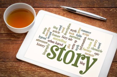 Tablet hikaye ve hikaye anlatımı kelime bulutu