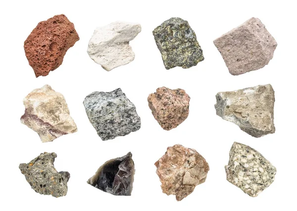 Коллекция геологии горных пород, изолированная на белом — стоковое фото