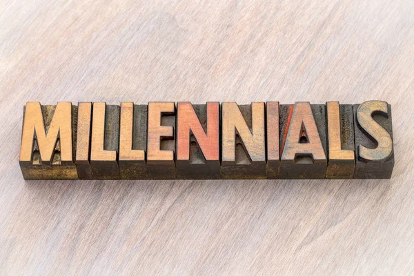 millennials word abstract in wood type