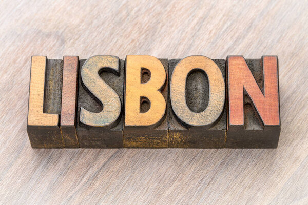 Lisbon word abstract in wood type