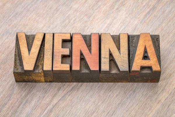 Vienna woord abstract in houtsoort — Stockfoto
