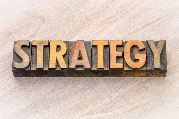 Strategy word abstract in wood type — Stock Photo, Image