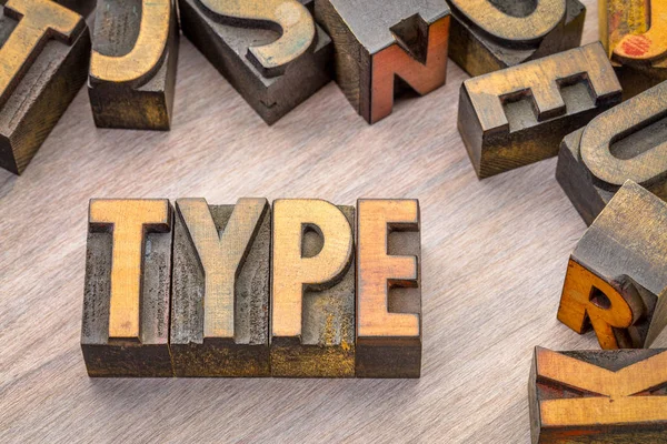 Type word abstract in letterpress wood type — Stock Photo, Image