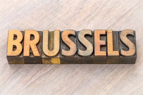 Palabra de Bruselas abstract in wood type — Foto de Stock