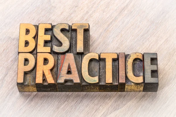 Best practice word abstract in wood type — Stock Photo, Image