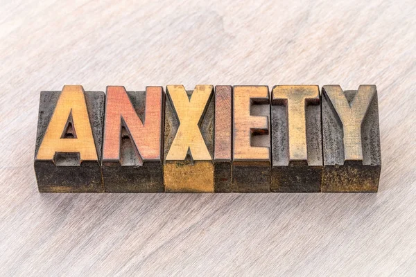 Anxiety word abstract in wood type — Stock Photo, Image