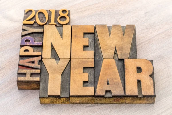 Happy New Year 2018 word abstract in wood type — Stock Photo, Image