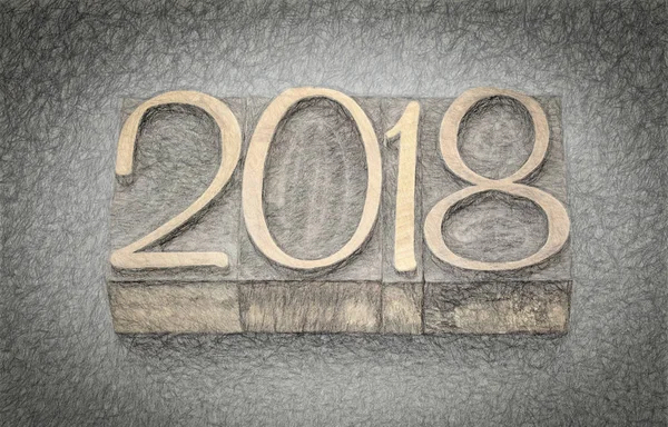 2018 år i trä typ block — Stockfoto