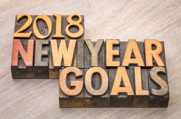 2018 New Year goals word abstract in wood type — Stock Photo, Image