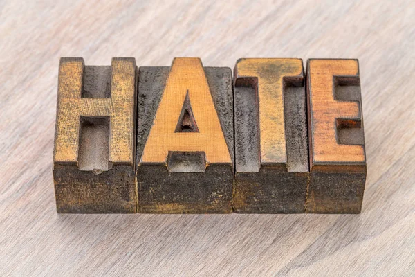 Hate word abstract in wood type — Stock Photo, Image