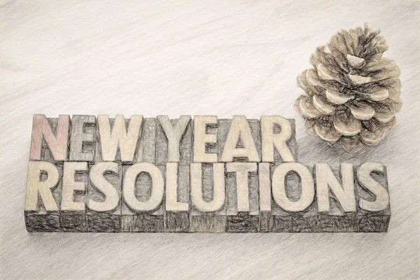Nya året resolutioner ordet abstrakt i trä typ — Stockfoto