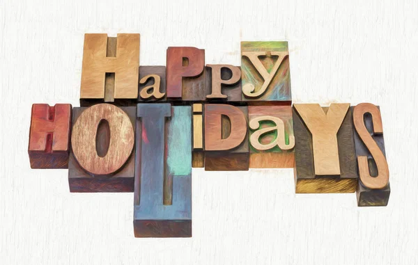 Happy Holidays greetings in wood type — Stock Photo, Image