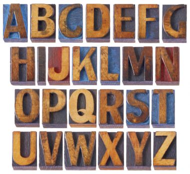 alphabet set in antique wood type clipart